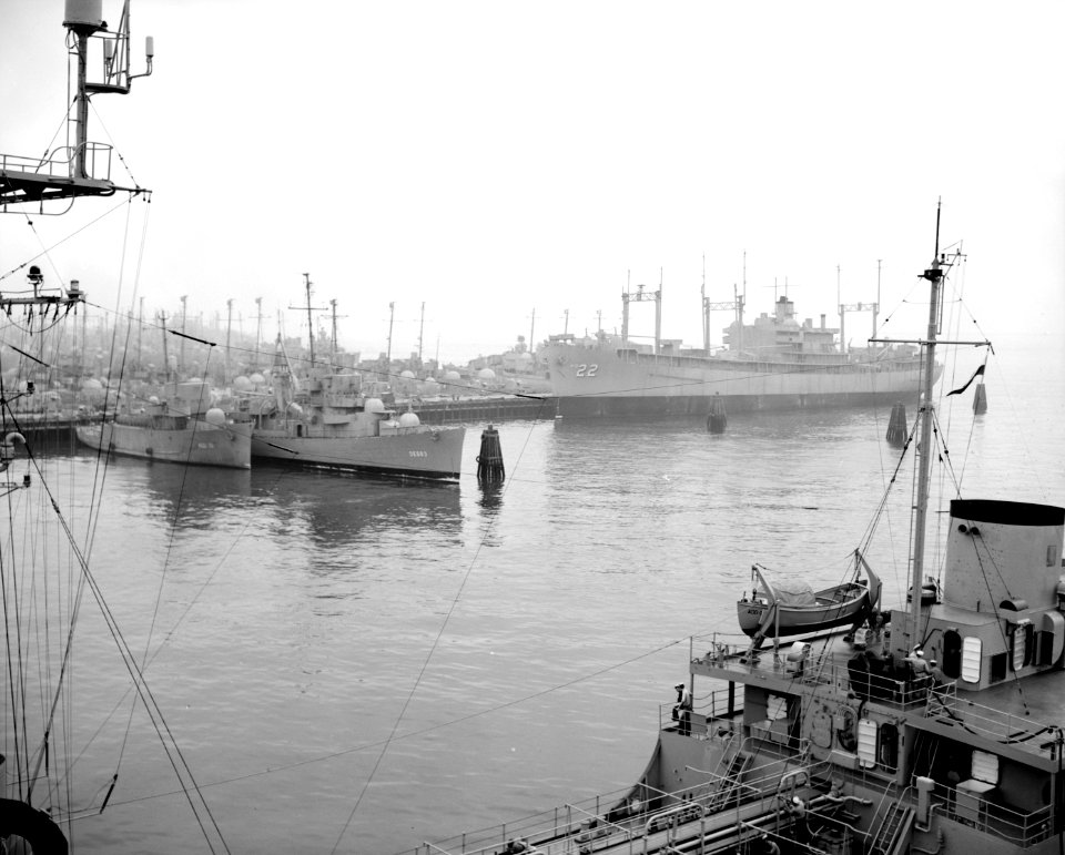 USS Klondike (AD-22) and USS Henry R. Kenyon (DE-683) laid up in the early 1950s (7574665)