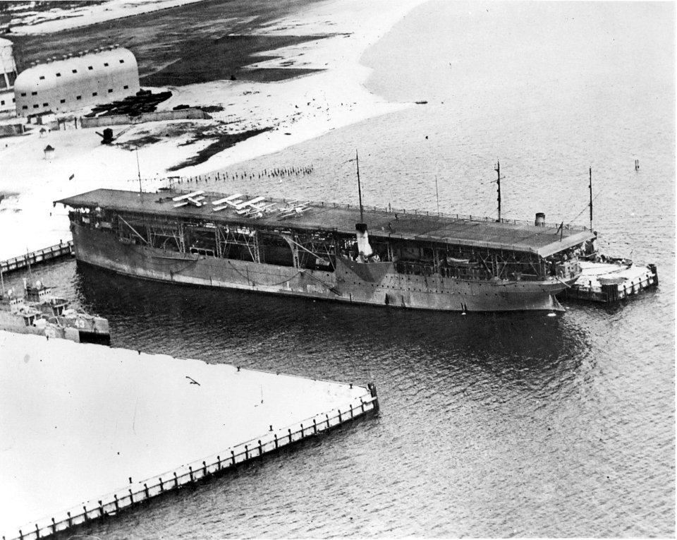 USS Langley (CV-1) moored at Naval Air Station Pensacola on 23 April 1923 (NNAM.1996.488.010.005)