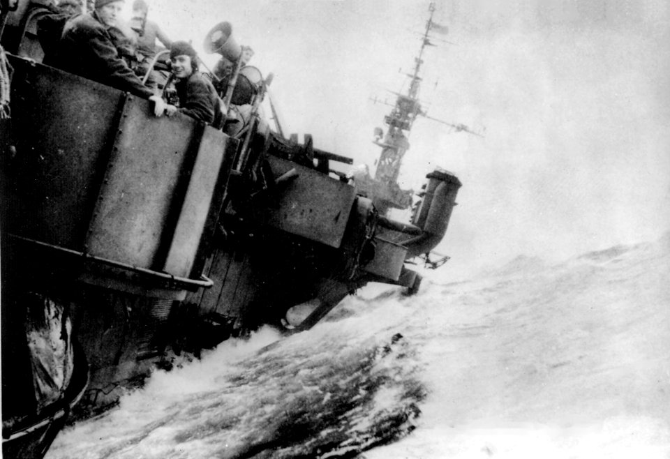USS Langley (CVL-27) in typhoon June 1945