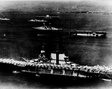 USS Langley (CV-1), USS Lexington (CV-2) and USS Saratoga (CV-3) off San Pedro, in the 1930s (NNAM.1996.488.001.005)