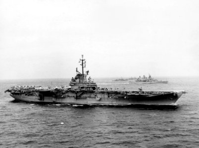 USS Lexington (CVA-16) underway with escorts 1961