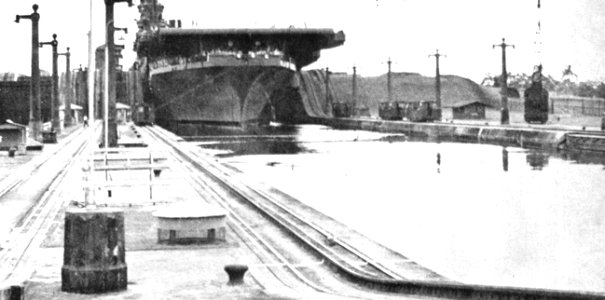USS Leyte (CV-32) passes through the Panama Canal, in September 1946