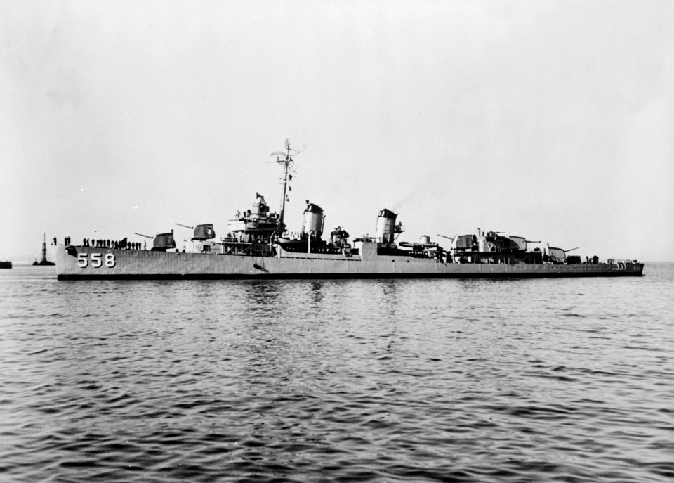 USS Laws (DD-558) off the San Francisco Naval Shipyard on 7 March 1956
