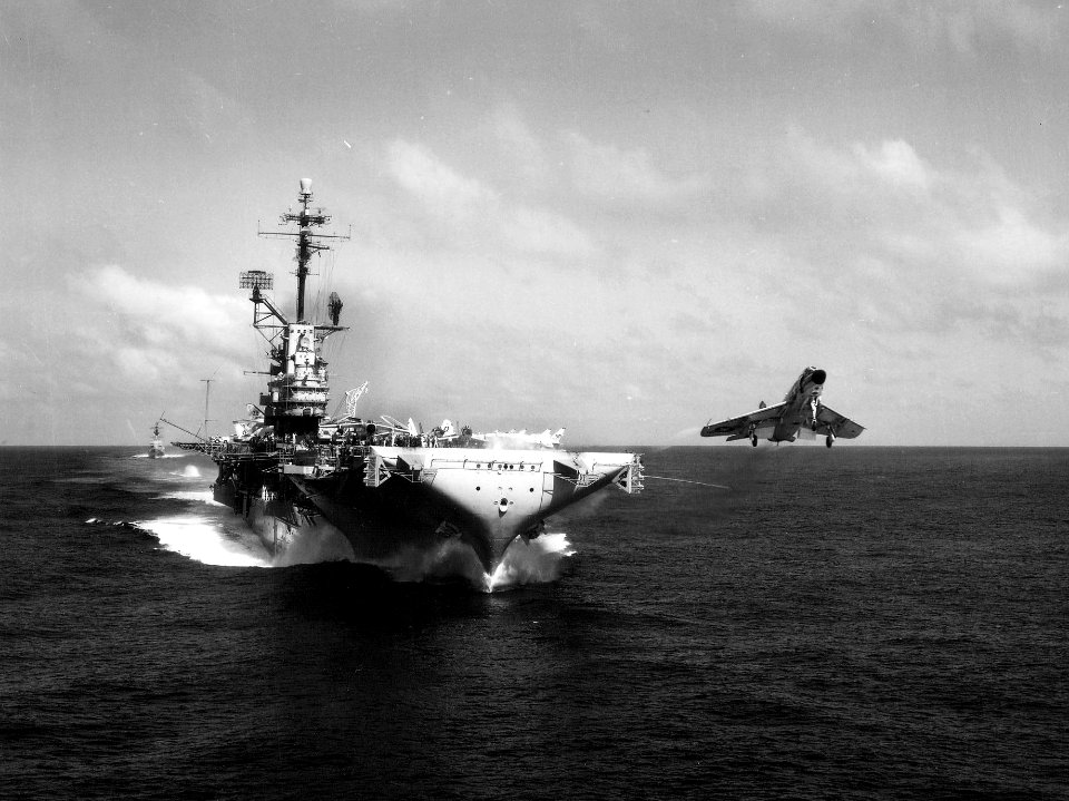 USS Lexington (CVA-16) launches McDonnell F3H-2 Demon of VF-213 on 11 April 1961 (NNAM.1996.488.051.001)