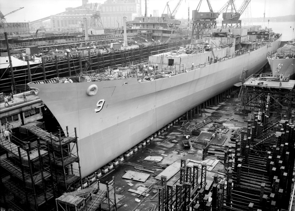 USS Long Beach (CGN-9) under construction in July 1959