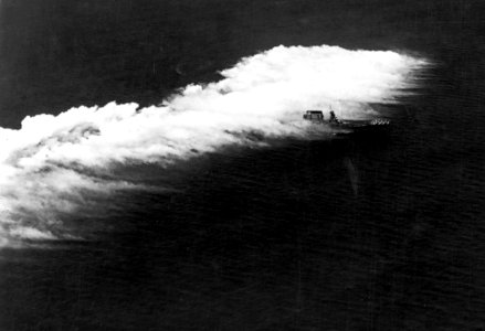 USS Lexington (CV-2) steams through smoke screen 1929