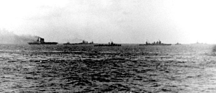 USS Lexington (CV-2) burning on 8 May 1942, as she was being abandoned (NH 76562) (2)
