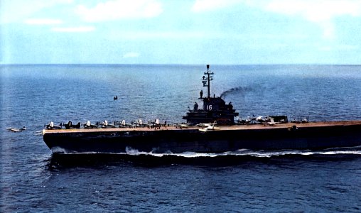 USS Lexington (CVA-16) launching planes in 1956