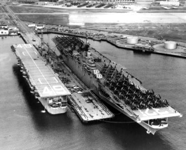 USS Leyte (CV-32) and USS Wright (CVL-49) at Quonset Point c1950