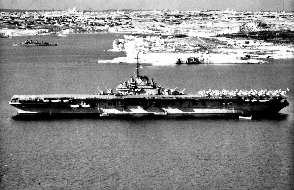 USS Leyte (CVS-32) at anchor off Malta in 1957