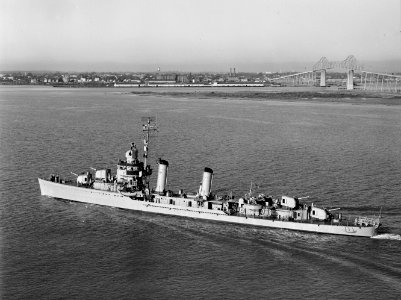 USS Macomb (DD-458) underway on 13 October 1954