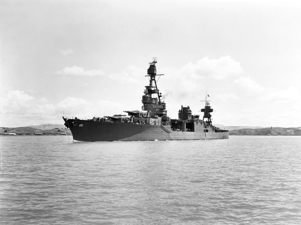USS Louisville (CA-28) off the Mare Island Naval Shipyard on 26 May 1942 (19-N-30497)