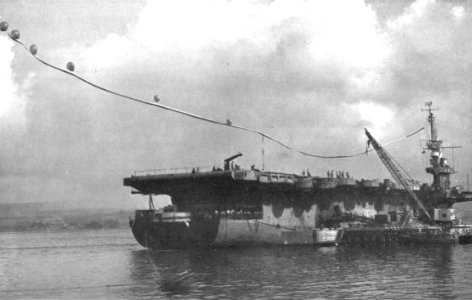 USS Lunga Point (CVE-94) with long homeward bound pennant, in November 1945