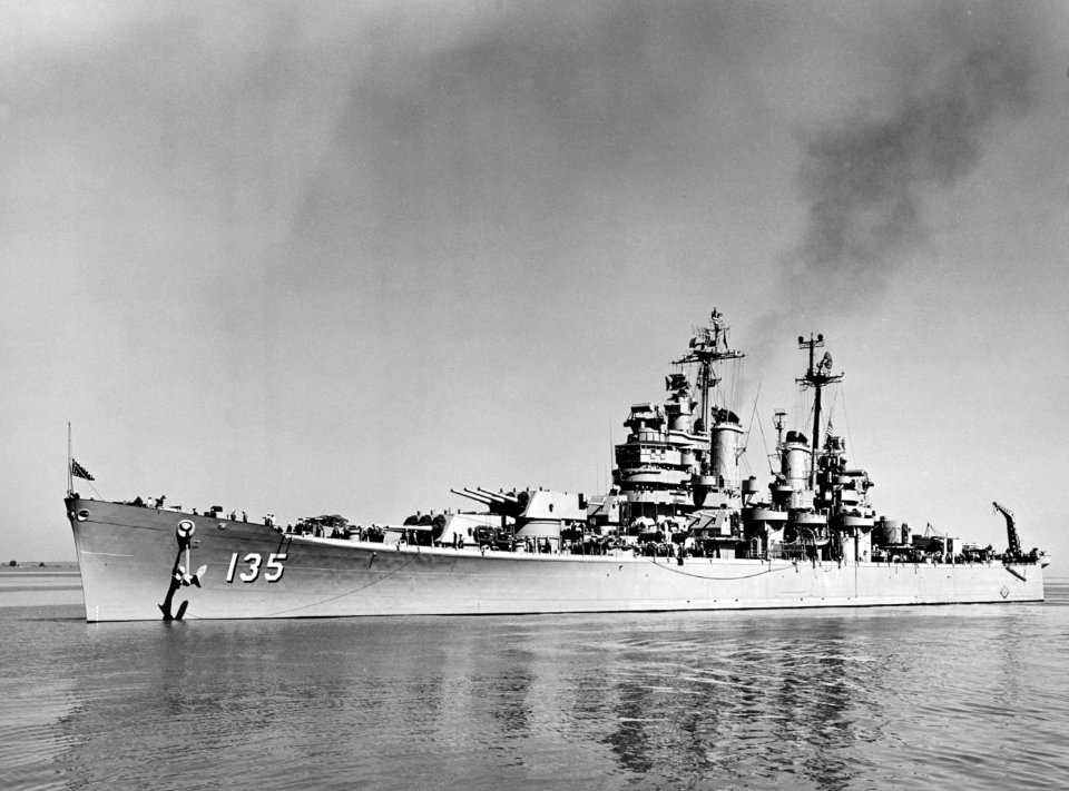 USS Los Angeles (CA-135) in the Far East, 13 October 1952 (NH 97386)