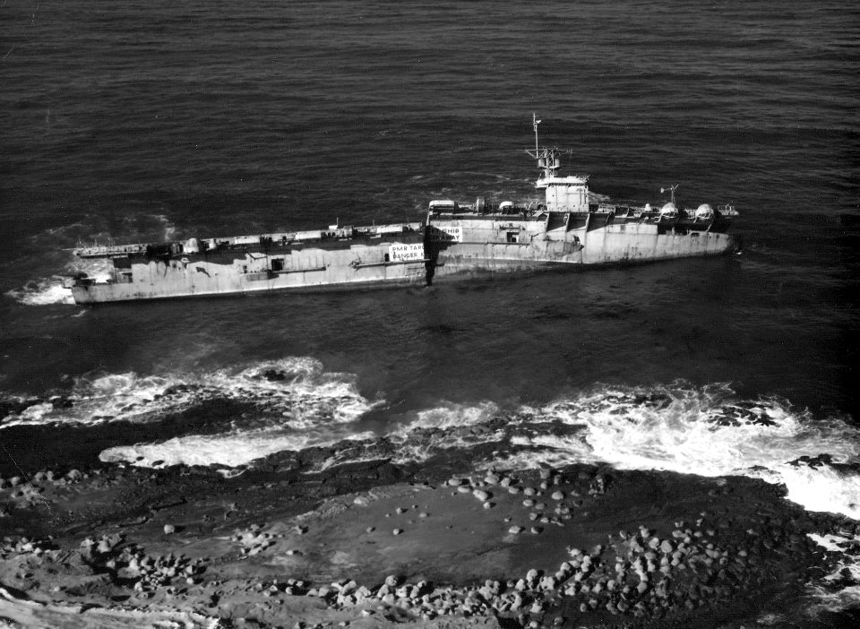 USS Makassar Strait (CVE-91) aground on San Nicolas Island c1963