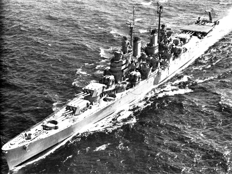 USS Macon (CA-132) underway at sea on 25 July 1948