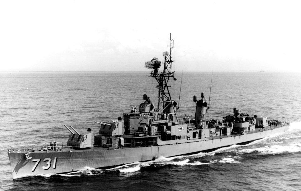 USS Maddox (DD-731) port bow view 1964