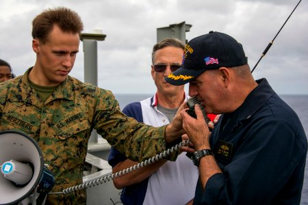 USS Makin Island places call to the International Space Station 150219-N-KL846-027
