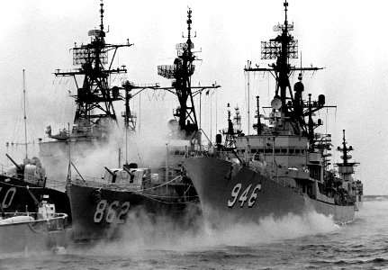 USS Manley (DD-940), USS Vogelgesang (DD-862) and USS Edson (DD-946) at Naval Station Newport, Rhode Island (USA), circa in 1982 (6350856)