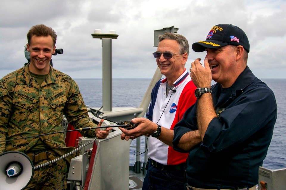 USS Makin Island places call to the International Space Station 150219-N-KL846-013