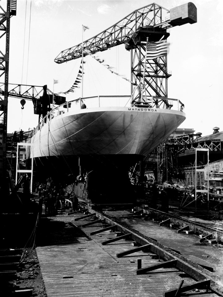 USS Matagorda (AVP-22) under construction at the Boston Navy Yard on 18 March 1941 (19-N-30410)