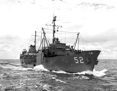 USS Mattabesset (AOG-52) at sea during an underway replenishment, circa in the 1960s