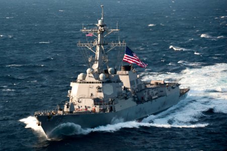 USS McCampbell (DDG-85) moves into formation - East China Sea - June 21, 2012