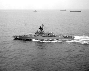 USS McCloy (FF-1038) underway off the coast of Norfolk on 24 June 1977