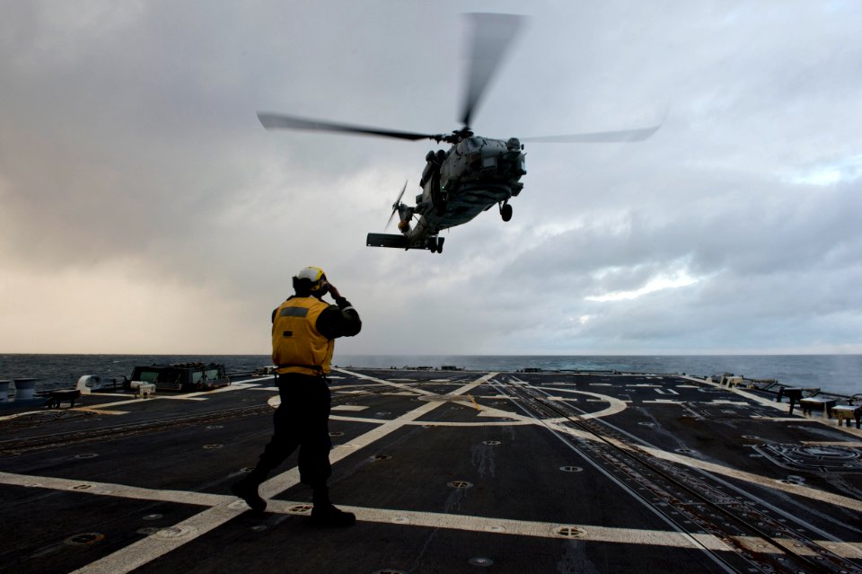 USS McCampbell conducts flight operations. (8621841651)