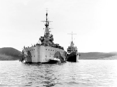 USS McDougal (DD-358) alongside HMS Prince of Wales (53) in Placentia Bay, Newfoundland, in August 1941 (NH 67195)
