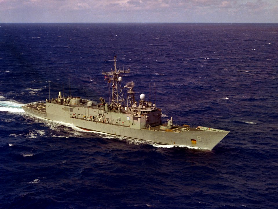 USS McInerney (FFG-8) underway in the Atlantic Ocean on 16 October 1992