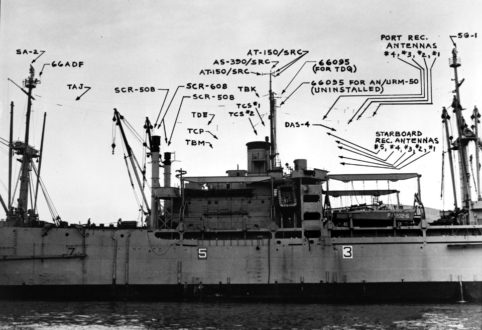 USS Menifee (APA-202) radar antenna arrangement, 17 March 1955 (7575004)