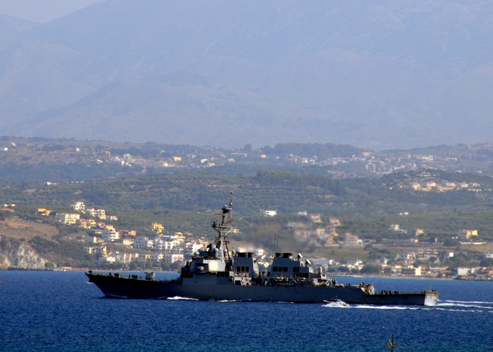 USS McFaul (DDG 74) transits Souda Harbor