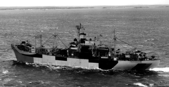USS Mendocino (APA-100) underway at sea on 6 November 1944 (BS 74031)