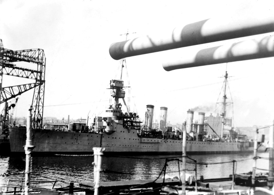 USS Memphis (CL-13) in port, in the 1920s (ggbain.15725)