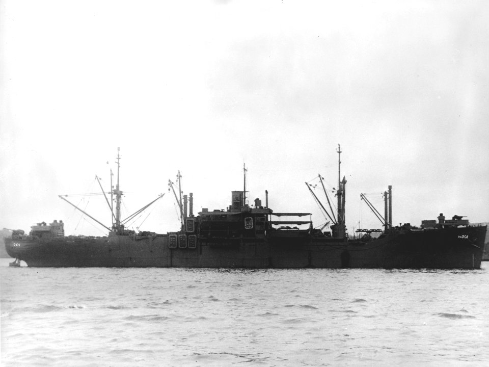 USS Menard (APA-201) at anchor c1944