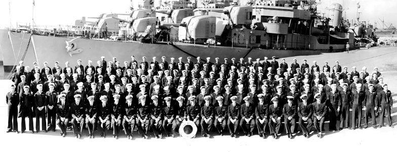 USS Mertz (DD-691) crew and ship in early 1946