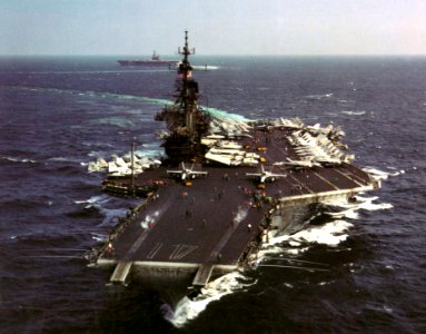 USS Midway (CV-41) bow view c1991