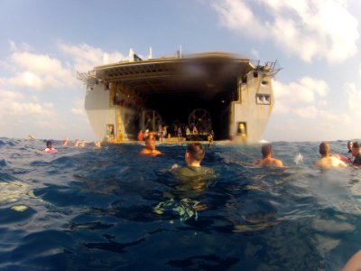 USS Mesa Verde swim call 140401-N-BD629-069