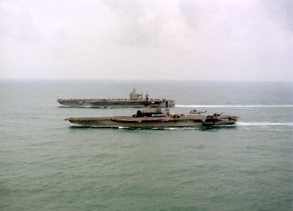 USS Midway and USS Abraham Lincoln with refugees from Mount Pinatubo bound for Cebu