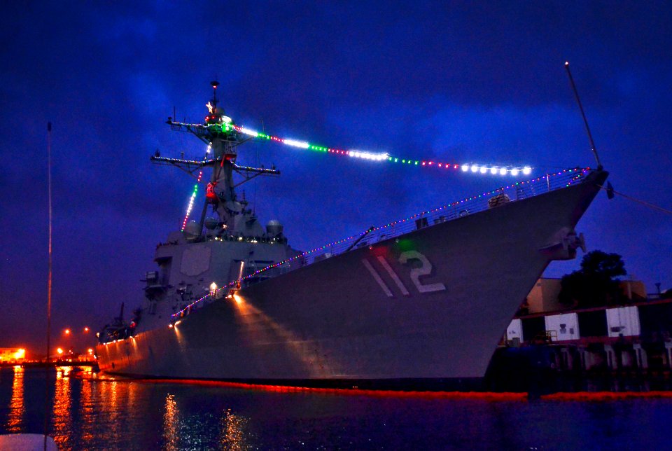 USS Michael Murphy shows off holiday lights. (8290274205)