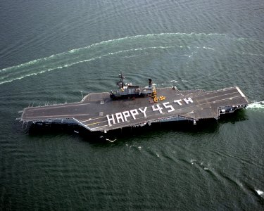 USS Midway (CV-41) commemorating 45 years of service, in 1990 (6483132)