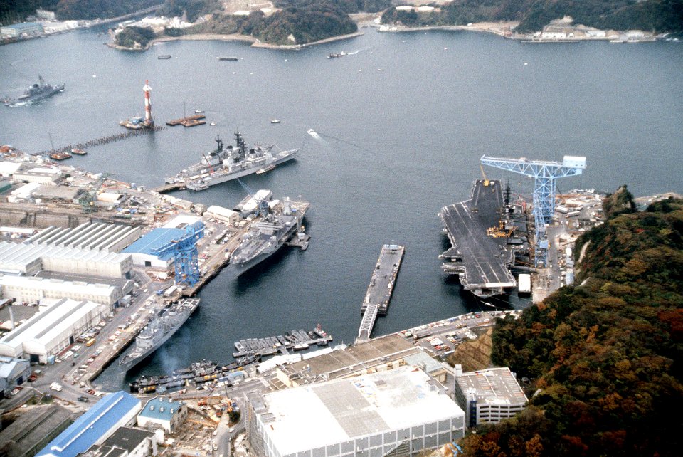 USS Midway (CV-41) and USS Clue Ridge (LCC-19) in Yokosuka