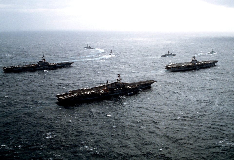 USS Midway (CV-41) Coral Sea (CV-43) and Enterprise (CVN-65) off Alaska 1983