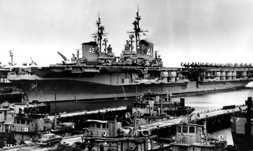 USS Midway (CVB-41) and Franklin D. Roosevelt (CVB-42) at Norfolk c1949