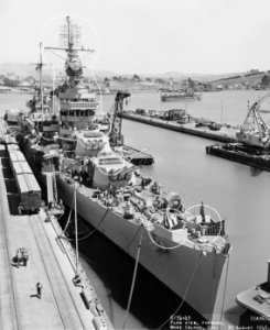 USS Minneapolis (CA-36) at the Mare Island Naval Shipyard on 30 August 1943 (19-N-51998)