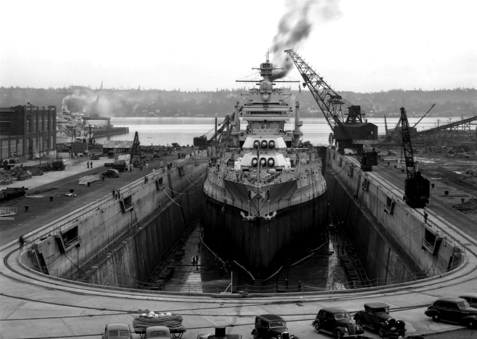 USS Mississippi (BB-41) in dry dock Puget Sound NS 1940