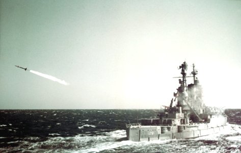 USS Mississippi (EAG-128) launches SAM-N-7 Terrier missile c1954