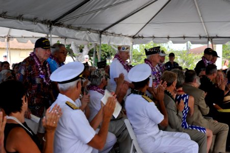 USS Missouri Memorial Association commemorates 68th anniversary of the end of World War II, unveils statue of Fleet Adm. Chester W. Nimitz 130902-N-PJ759-027