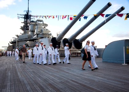USS Missouri Memorial Veterans Day Sunset Ceremony 141111-N-IU636-006